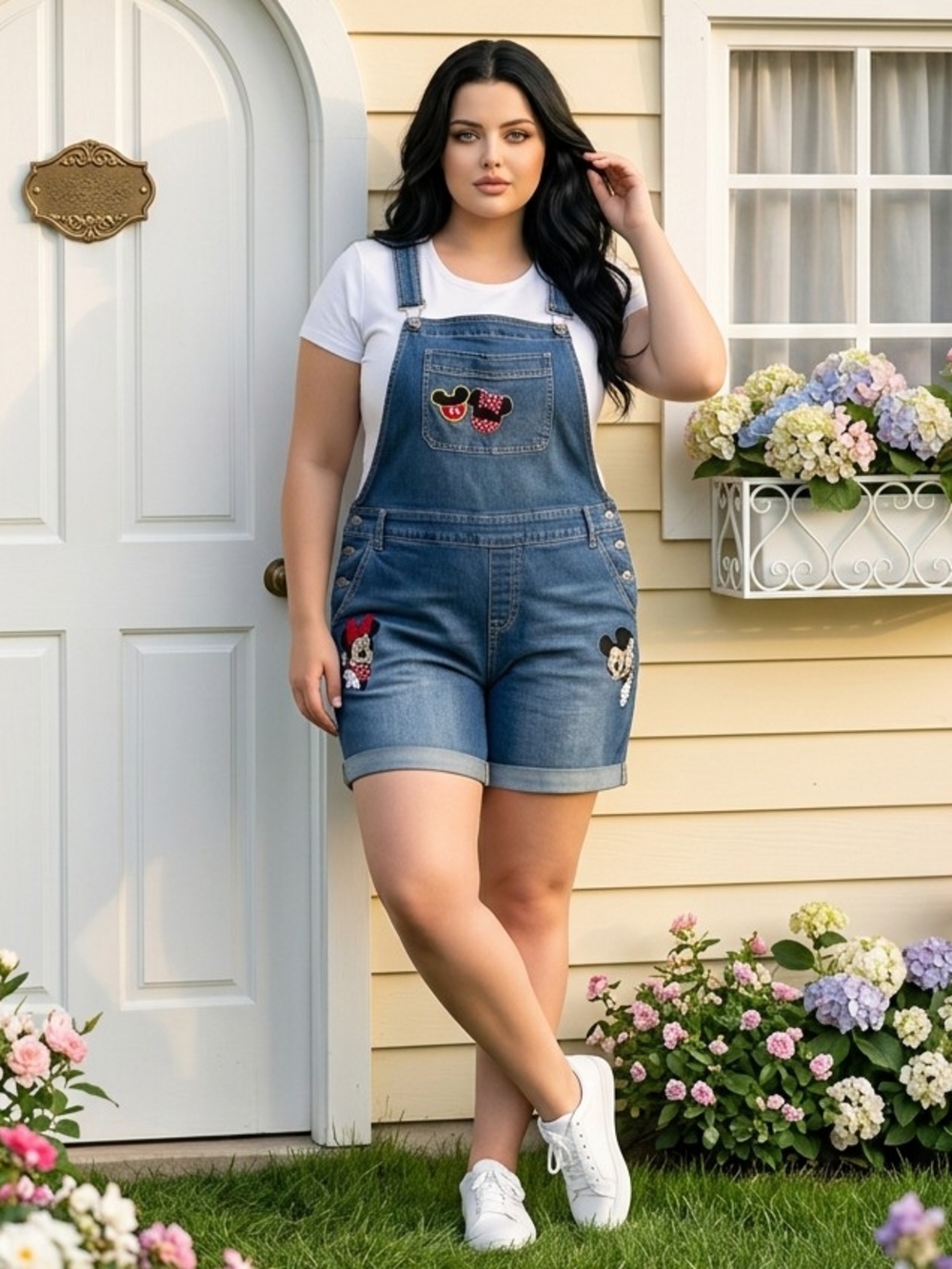 Torrid Disney Collaboration  Mickey Minnie Embroidered Denim Shortall 18 EUC